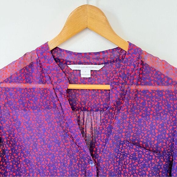 Diane Von Furstenberg Purple Pink Pattern Silk Button Down Blouse - Picture 6 of 10